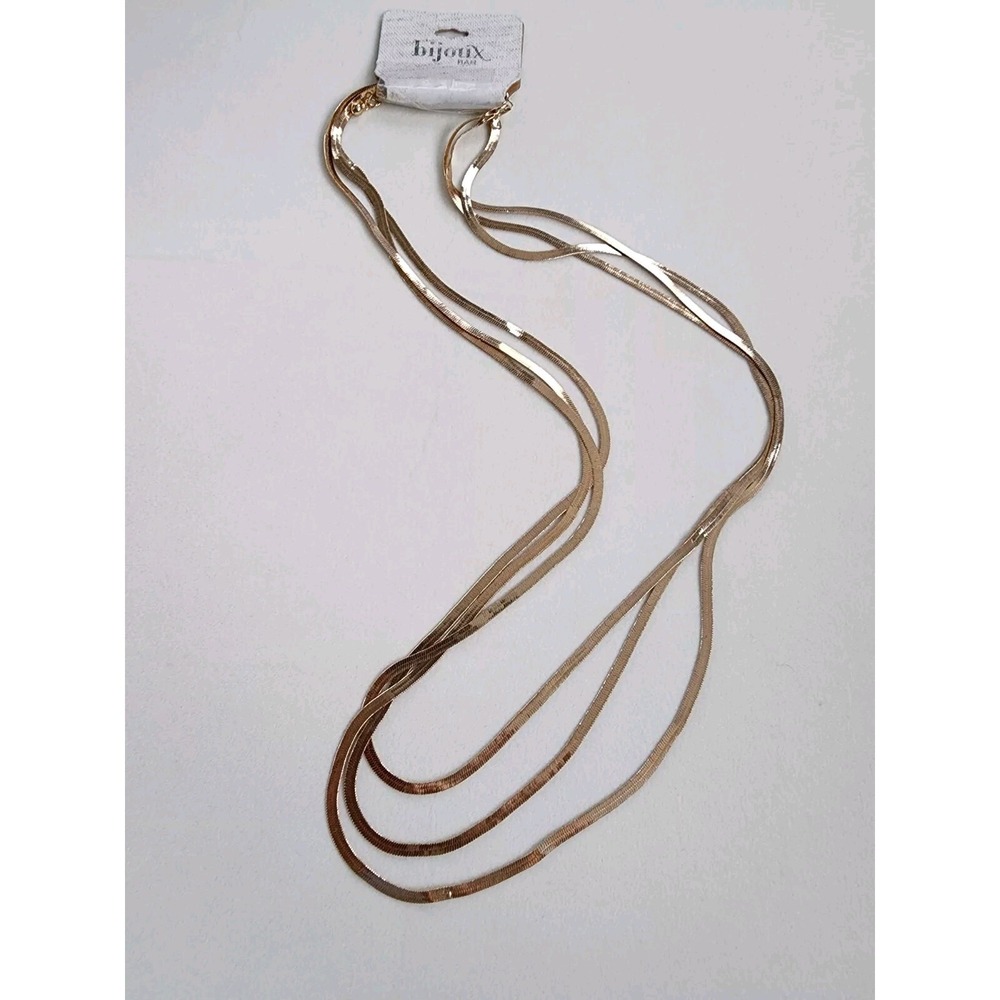 New BIJOUX BAR Serpentine Layered Necklace 3 Strand Gold Tone 18" FREE $HIPPING!